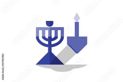 Paper Cut Style Dreidel And Menorah With Layered Design