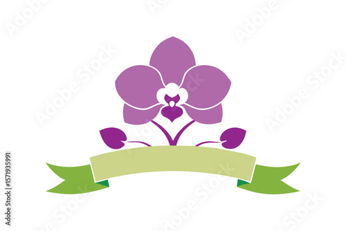 Orchid Flowers With A Small Ribbon Space Below On White