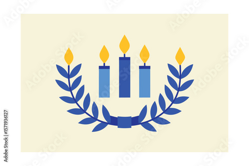 Hanukkah Wreath Made Of Olive Branches Blue Ribbon