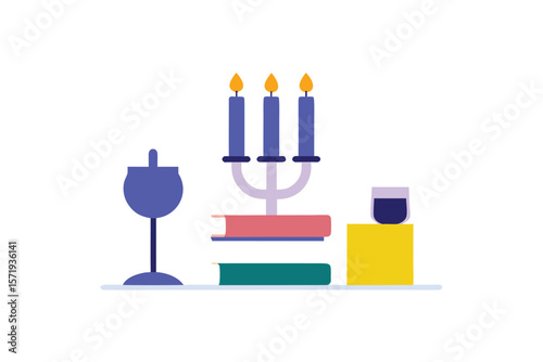 Hanukkah Still Life With Candles Books And Wine