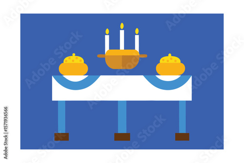 Bright Blue Table With Sufganiyot And Menorah Set