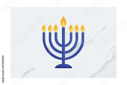 Blue Flame Menorah On A Marble Textured Background