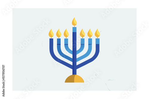 Blue Flame Menorah On A Marble Textured Background