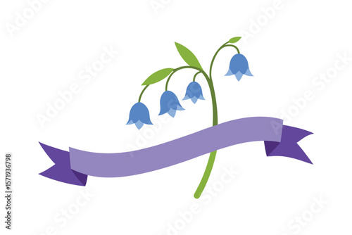 Bluebells With Narrow Ribbon Below Flowers On White