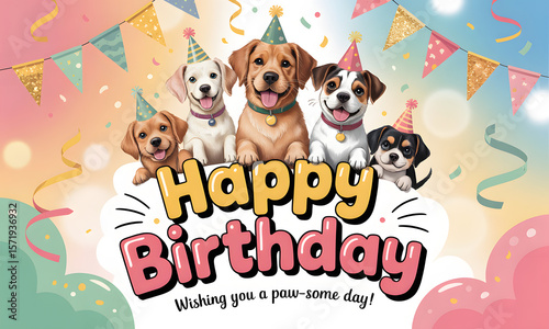 Cartoon dogs happy birthday