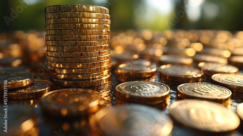 Stacked gold coins on a surface