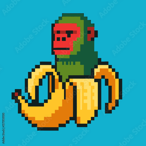 Vector Illustrations. Anomali Italian Brainrot Scimpanzini Bananini Pixel Art Monkey Inside a Banana Peel. EPS Editable