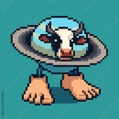 Vector Illustrations. Anomali Italian Brainrot Pixelated CowPlanet Hybrid Character with Human Feet and Horns. EPS Editable