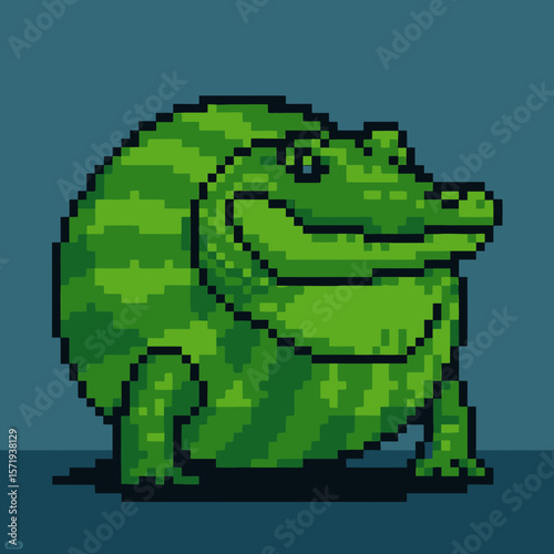 Vector Illustrations. Anomali Italian Brainrot Pixelated Green Crocodile in Profile View. EPS Editable