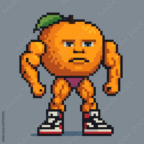 Vector Illustrations. Anomali Italian Brainrot Pixelated Orange Character with Muscular Arms and Athletic Shoes. EPS Editable