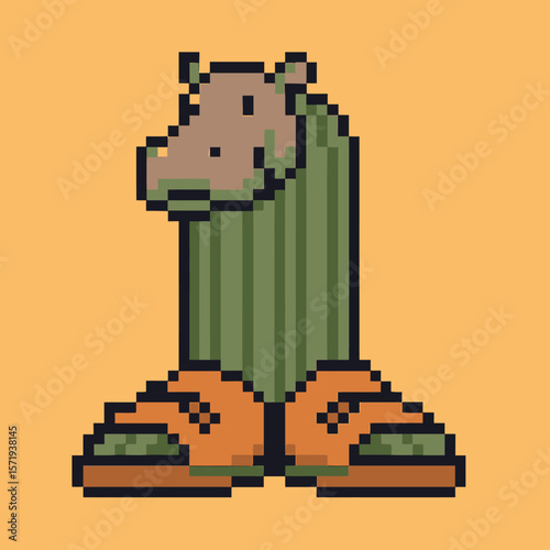 Vector Illustrations. Anomali Italian Brainrot Pixelated HippoCactus Hybrid Wearing Sandals Digital Art Illustration. EPS Editable