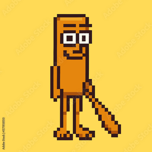 Vector Illustrations. Anomali Italian Brainrot Tung Tung Tung Sahur Pixelated Orange Character with Smiling Face and a TailLike Extension. EPS Editable