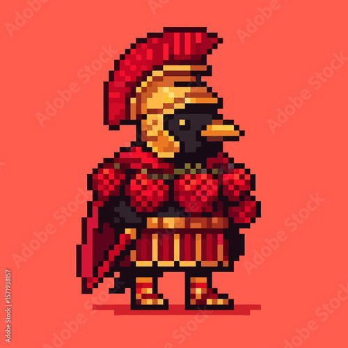 Vector Illustrations. Anomali Italian Brainrot Pixelated Roman Soldier with Red Cape and Golden Helmet Side View. EPS Editable