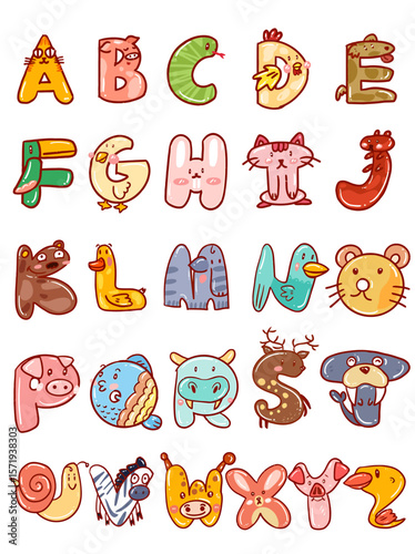 Vector Illustrations. Cartoon Animal Alphabet Fun and Educational Learning Resource for Children. EPS Editable
