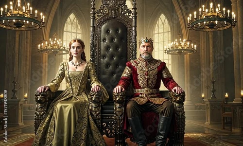 Royal Couple Seated in an Ornate Throne Room