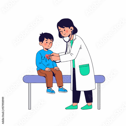 Doctor Examining a Sick Child During Medical Checkup to Ensure Recovery and Good Health