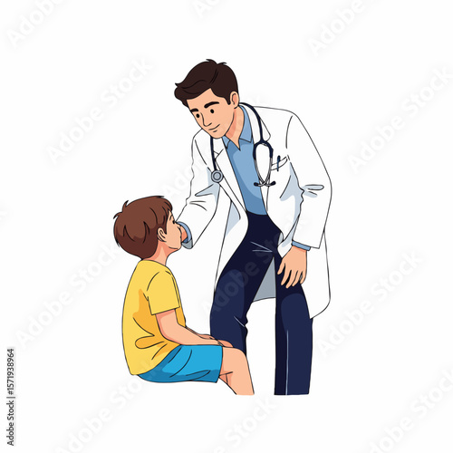 Doctor Examining a Sick Child During Medical Checkup to Ensure Recovery and Good Health