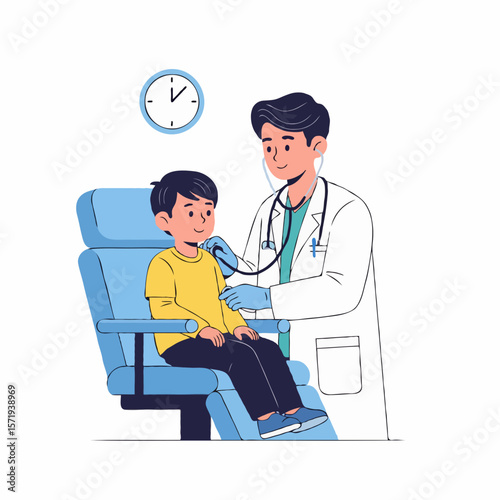 Doctor Examining a Sick Child During Medical Checkup to Ensure Recovery and Good Health