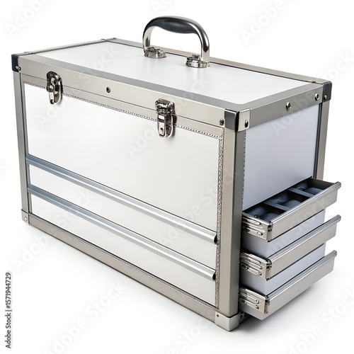 metal briefcase isolated on white mockup
