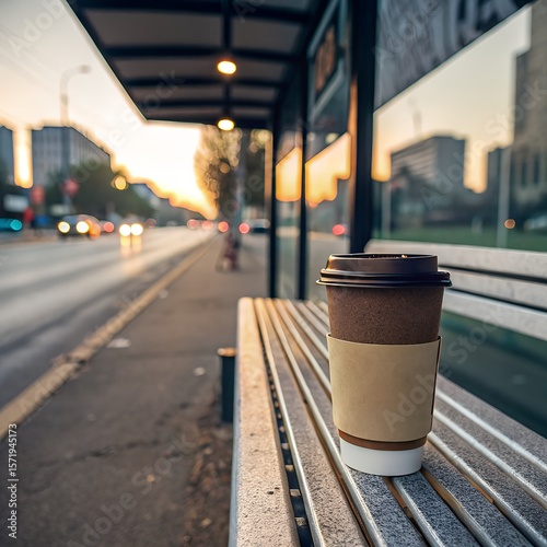 coffee in cup on bench mockup