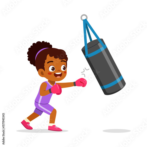 Happy African American Girl Boxing with Punching Bag in Gym for Fitness and Healthy Lifestyle