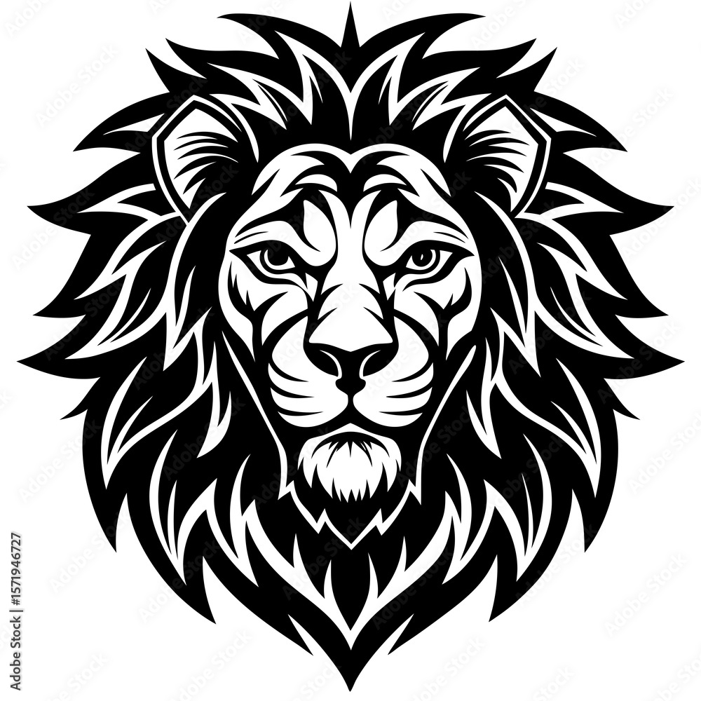 Fototapeta premium Stylized black and white lion head with a majestic mane