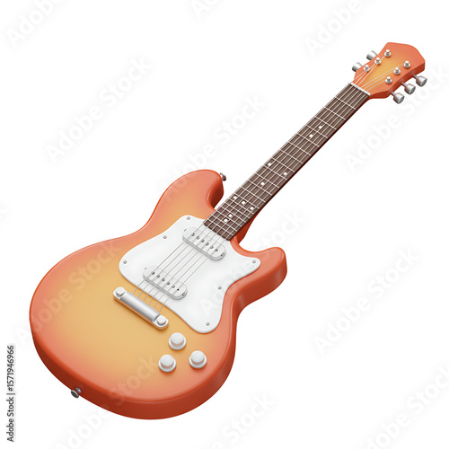 Orange Electric Guitar Vintage Style Musical Instrument Illustration
