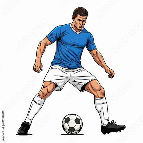 Soccer Striker Kicking the Ball to Score a Goal During Intense Match Moment