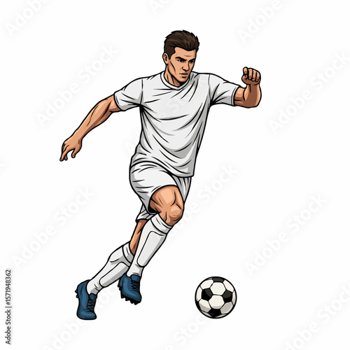 Soccer Striker Kicking the Ball to Score a Goal During Intense Match Moment