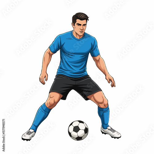 Soccer Striker Kicking the Ball to Score a Goal During Intense Match Moment
