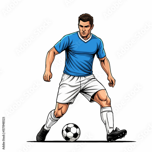 Soccer Striker Kicking the Ball to Score a Goal During Intense Match Moment