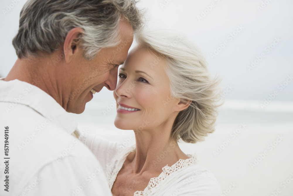 Loving senior couple embracing, sharing an intimate moment Loving senior couple embracing, sharing an intimate moment
