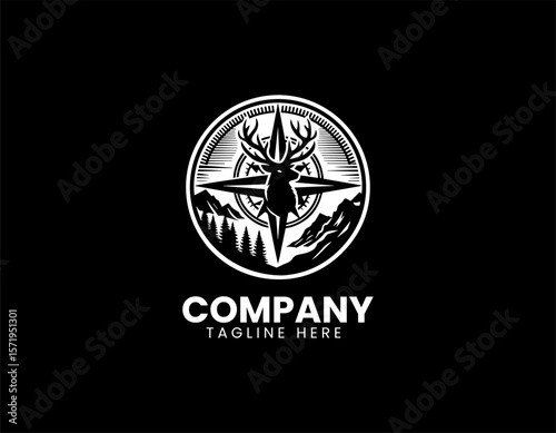 Rugged Mountain Compass Wildlife Adventure Exploration Vector Logo Design