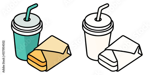 Takeaway Drink Cup and Sandwich – Fast Food Combo Vector Icon