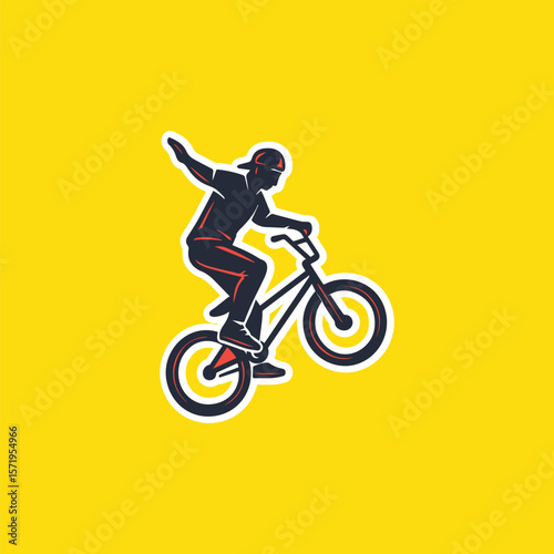 BMX bike freestyler silhouette vector logo in mid-air trick pose, generative ai