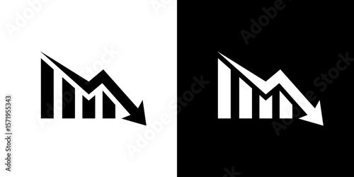 Business decline icon with downward arrow. Loss, failure, or economic crisis symbol