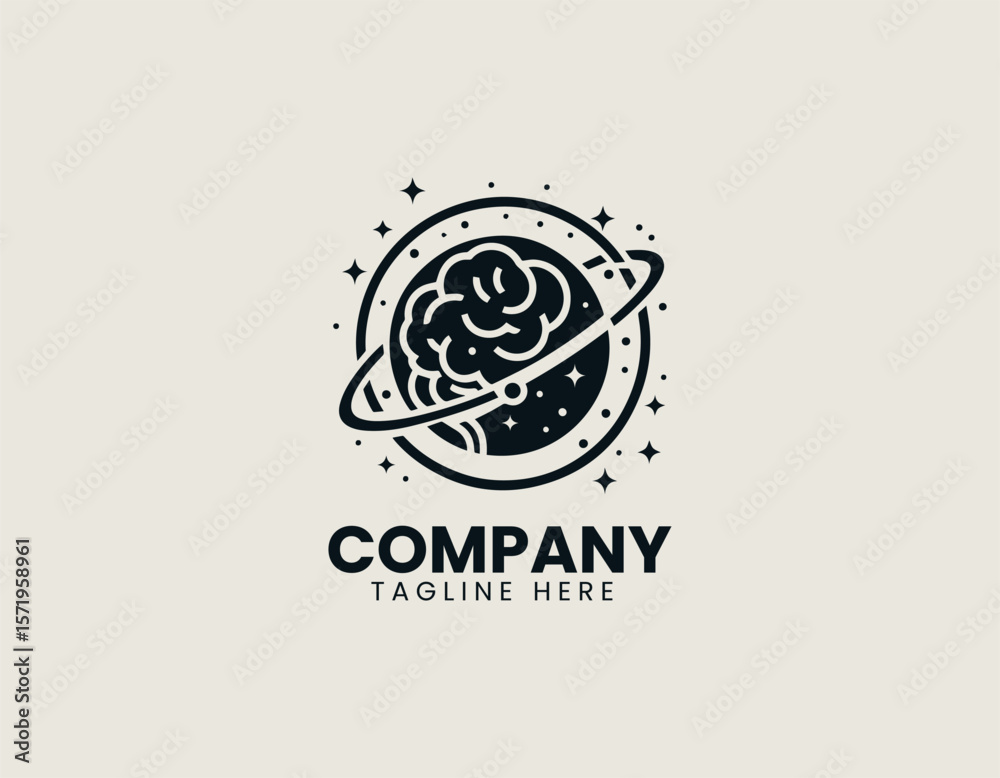 Fototapeta premium Creative Brain Planet Idea Innovation Cosmic Intelligence Vector Logo Design