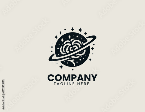 Creative Brain Planet Idea Innovation Cosmic Intelligence Vector Logo Design