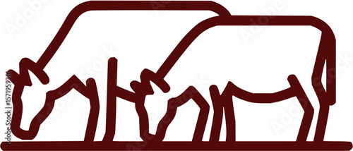 Illustration of two cows grazing in a field with a simple brown outline against white background