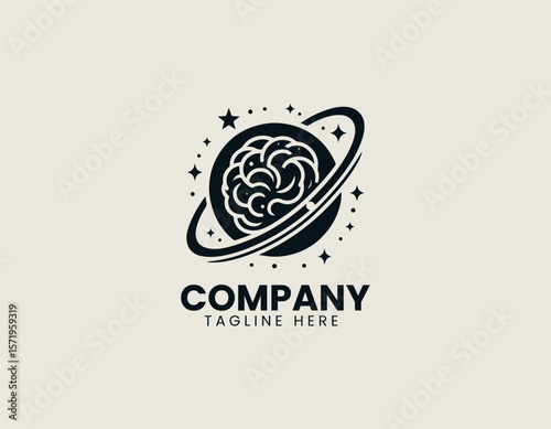 Creative Brain Planet Idea Innovation Cosmic Intelligence Vector Logo Design