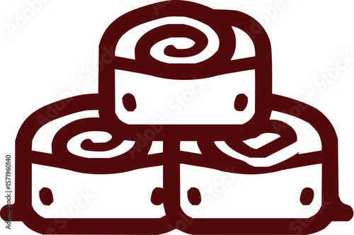 Illustration depicting a stack of three cinnamon rolls with brown outlines and white filling design