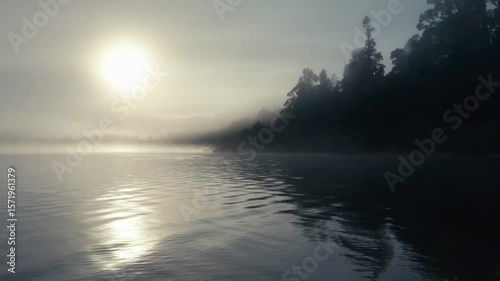 Sitting on the side of a mysterious lake in the mist.