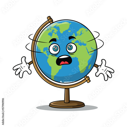 Confused Cartoon Globe with Spinning Head - Humorous Education Clipart