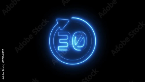 Neon countdown number.  30 hours timer animation.