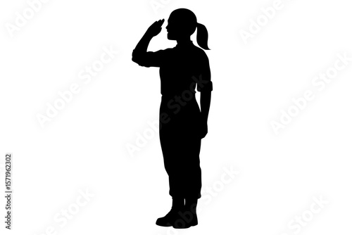 Saluting Silhouette of a Woman in Uniform