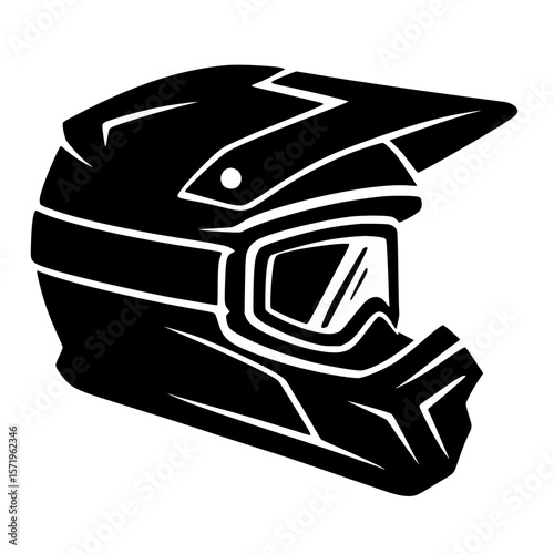Silhouette of a motorcycle helmet in black against a white background