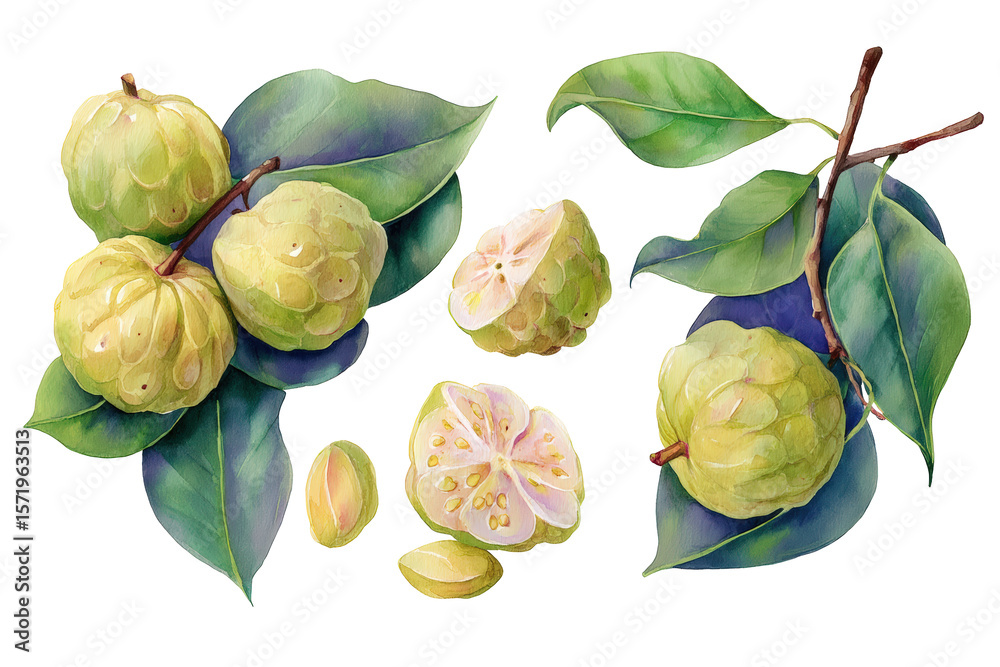 Naklejka premium Cherimoya Flat-Lay Spread Transparent Background