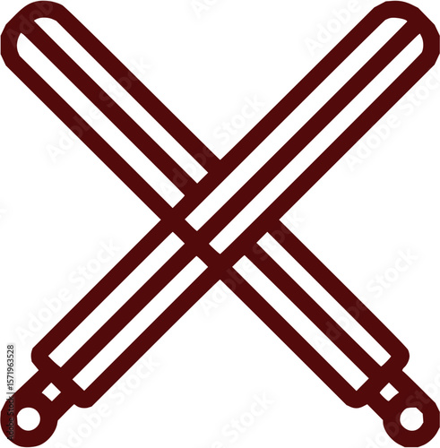 Illustration of two maroon colored batons crossed diagonally against a white background in vector format