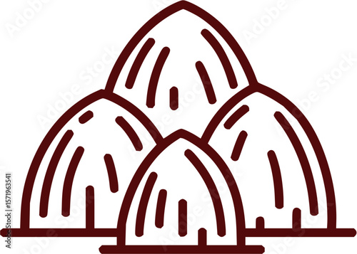 Illustration of a group of haystacks with a brown outline on a white background in a simple style