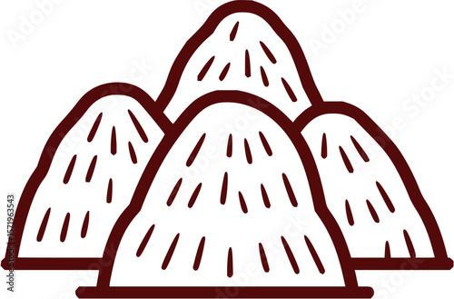 Illustration of four mounds with vertical lines inside and a brown outline on a white background